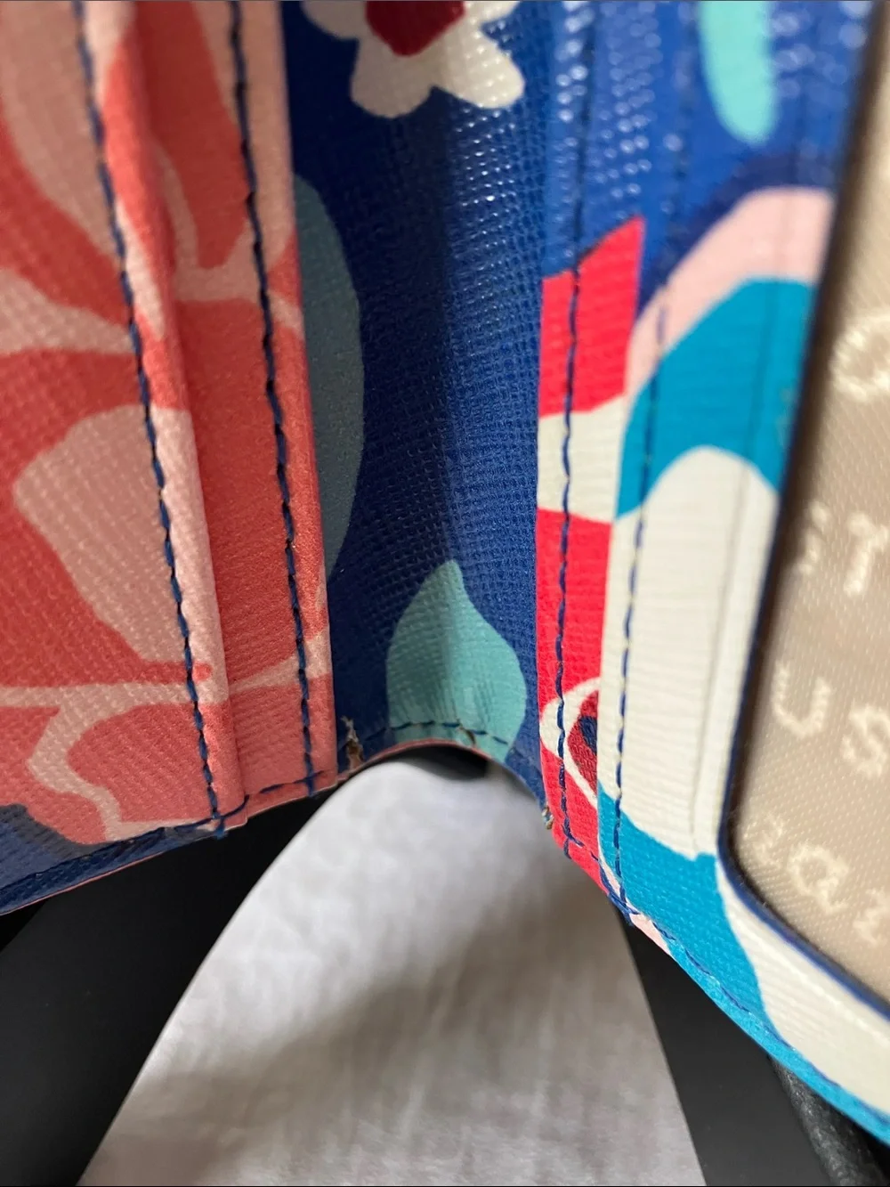 kate spade: Blue Floral Bifold Wallet: Storybook- Red & Mint Accents- Flaws